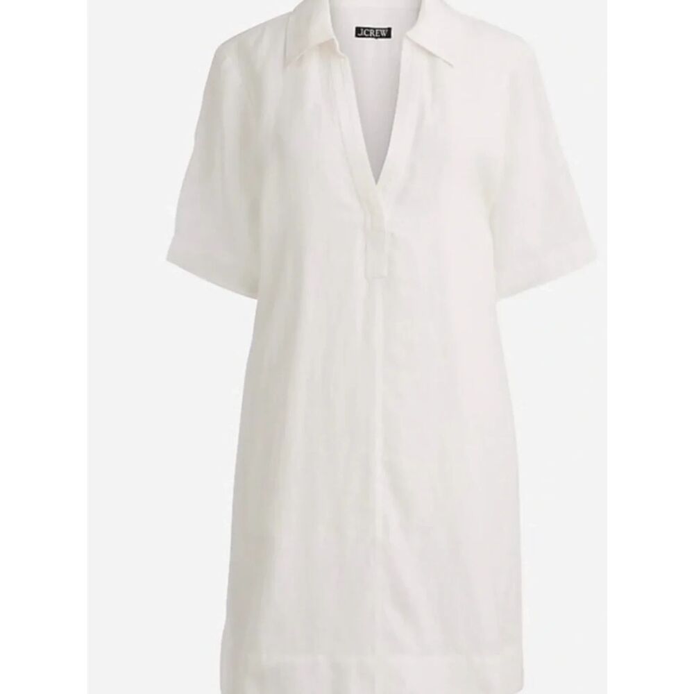 J.Crew Bungalow White Lined Linen Popover Dress S